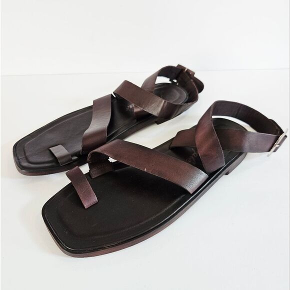 NWOB Free People Collection Romeo Square Toe Wrap Sandal in Chocolate Brown - Picture 7 of 14